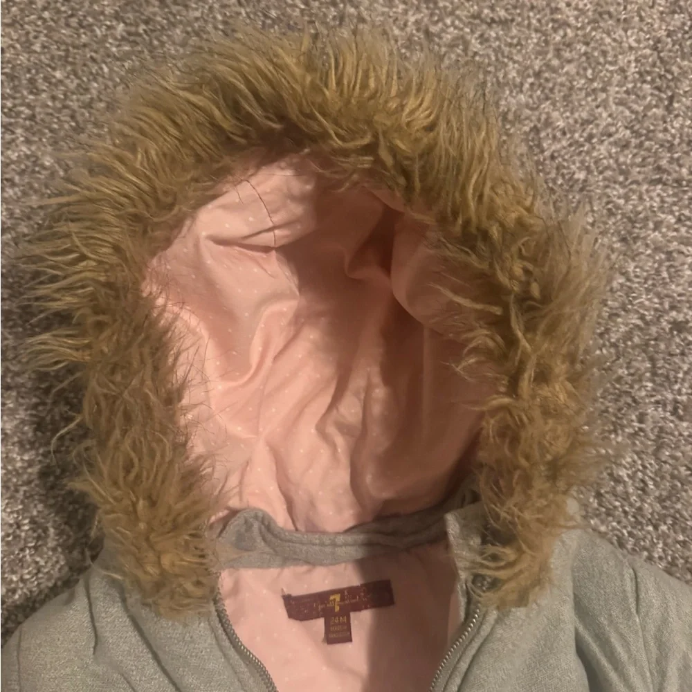 7 For All Mankind Gray Puffer Jacket with Faux Fur Hood